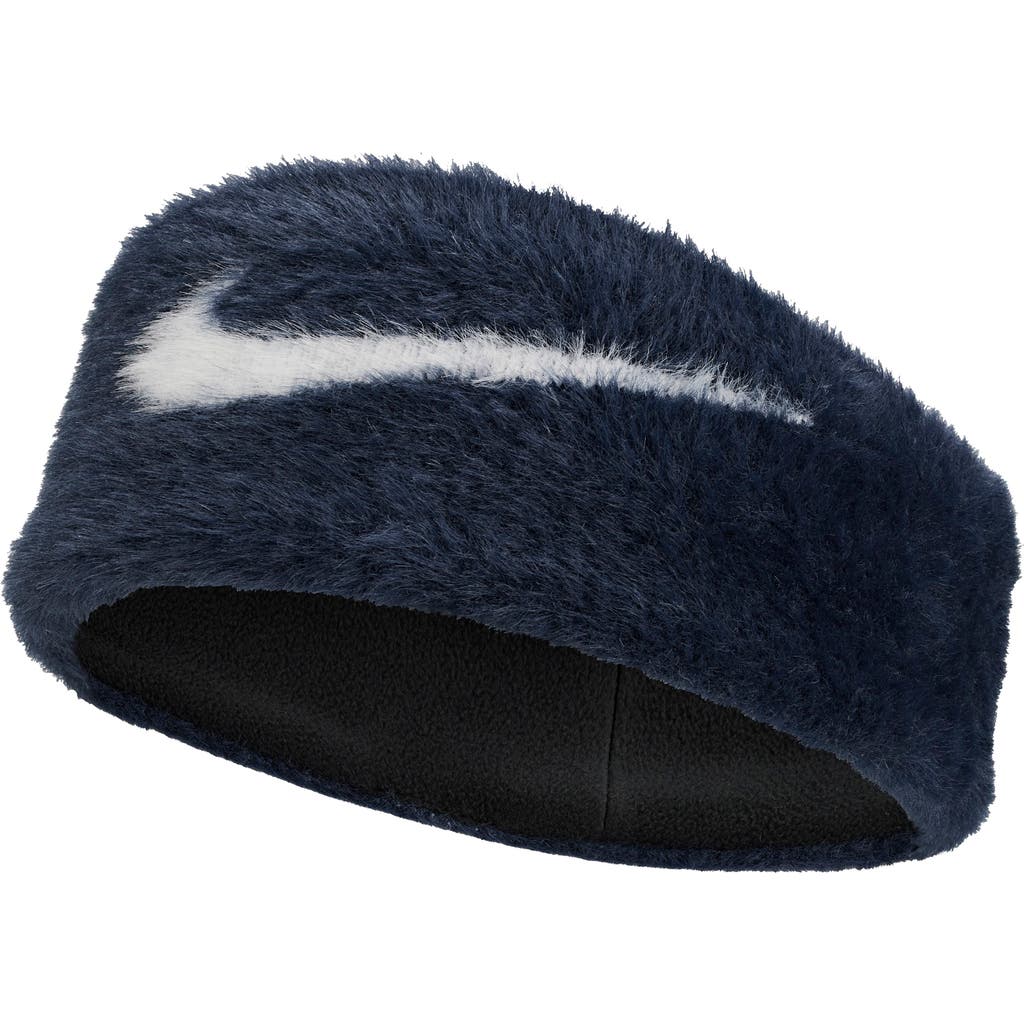 Nike Plush Faux Fur Headband In Blue