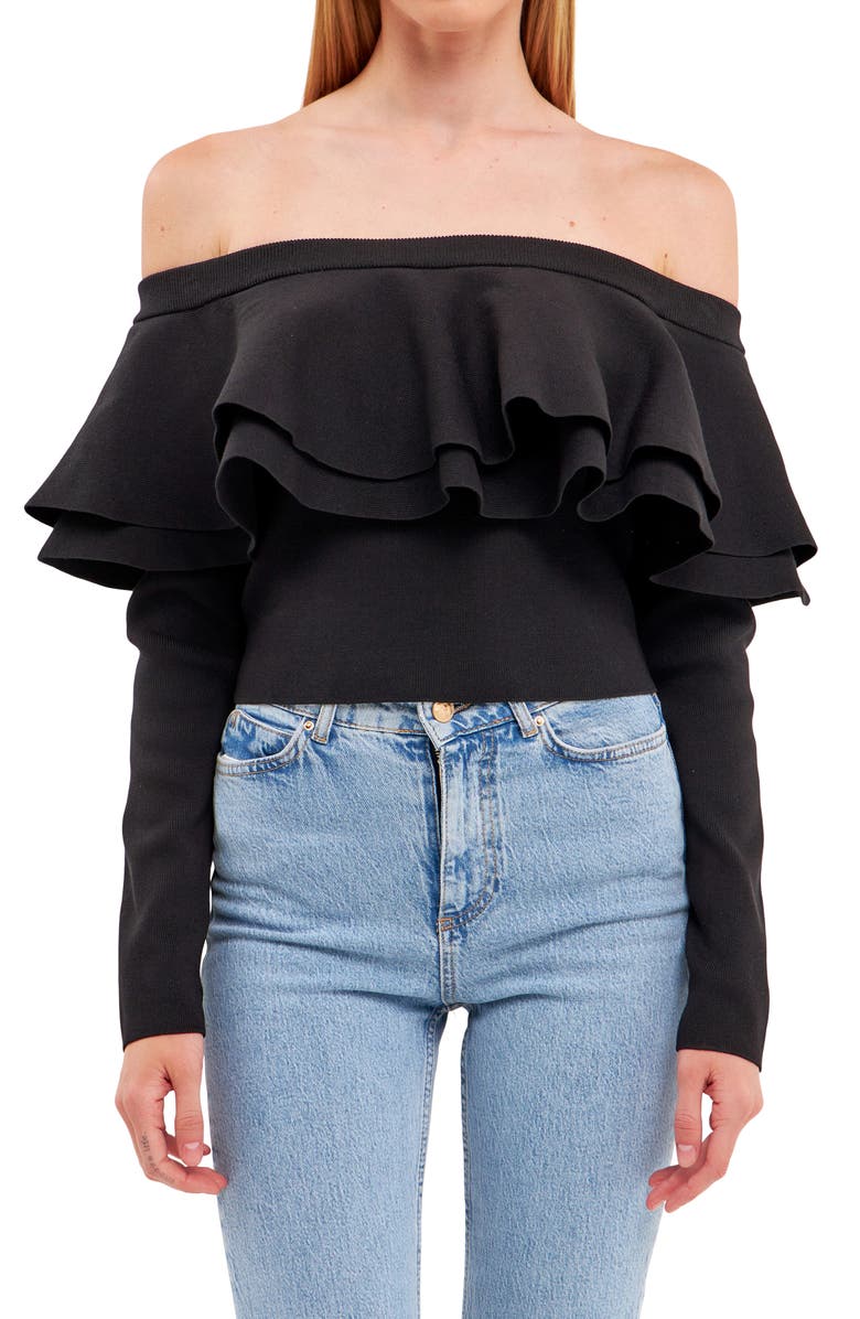 Endless Rose Off the Shoulder Knit Top, Alternate, color, Black