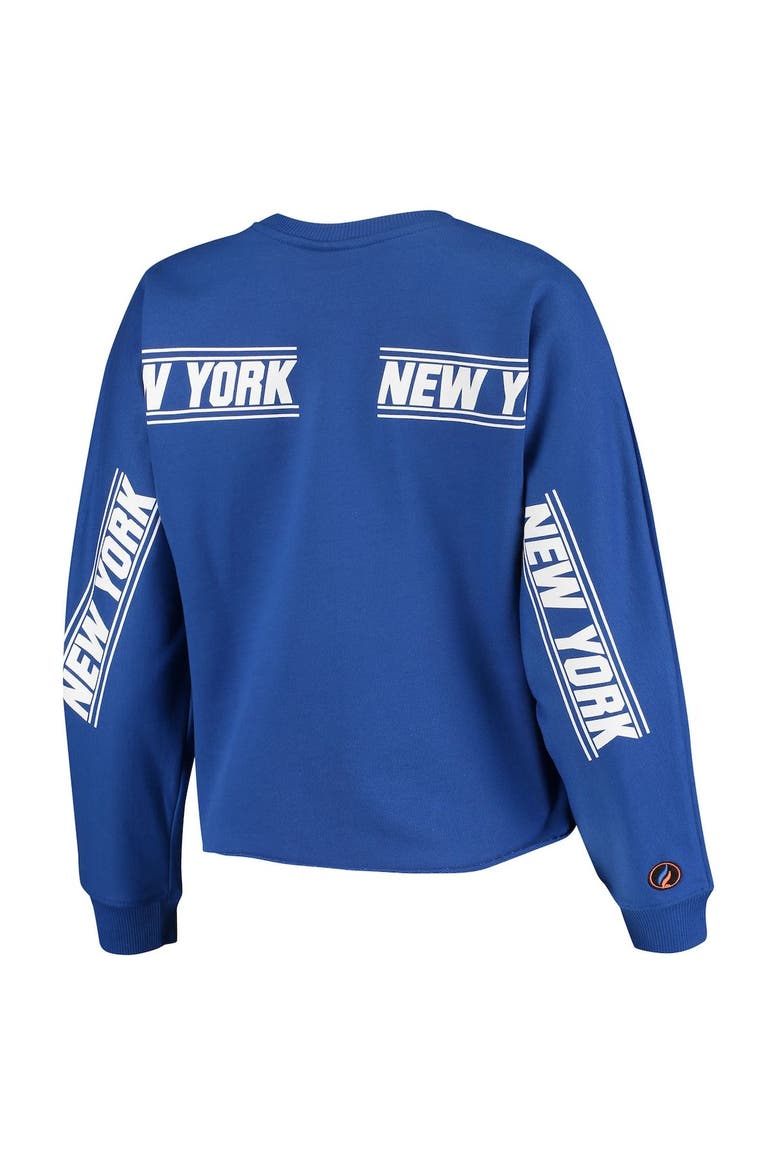 Women's FISLL Blue New York Knicks Cropped Long Sleeve T-Shirt, Alternate, color, Blue