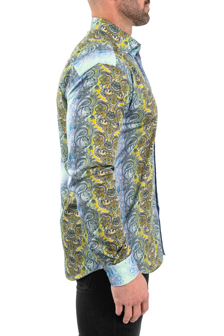 Fibonacci Paisleyluxe Green Contemporary Fit Button-Up Shirt, Alternate, color, GREEN