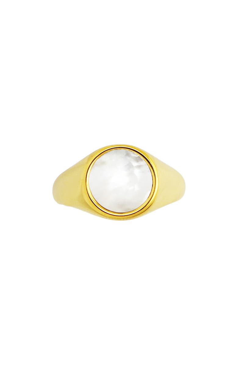REBL Gender Inclusive Round Mother-of-Pearl Ring, Alternate, color, Gold/White