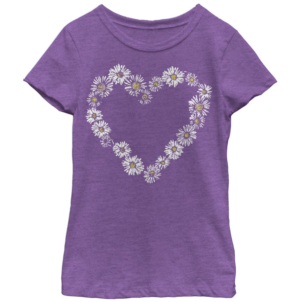 Girl's Lost Gods Daisy Heart  Graphic T-Shirt in Purple Berry 