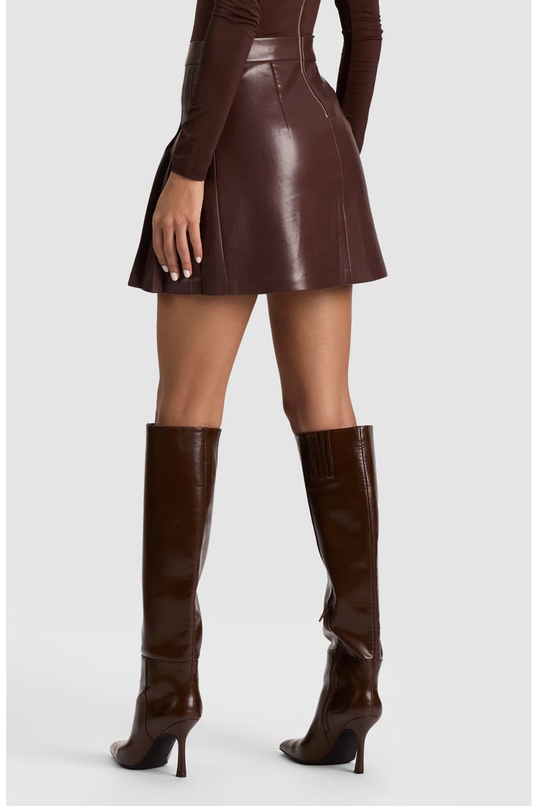 Chara Faux Leather Mixed Media Mock Neck Minidress, Alternate, color, DARK CHOCOLATE