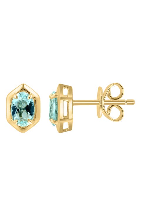 Oval Aquamarine Stud Earrings
