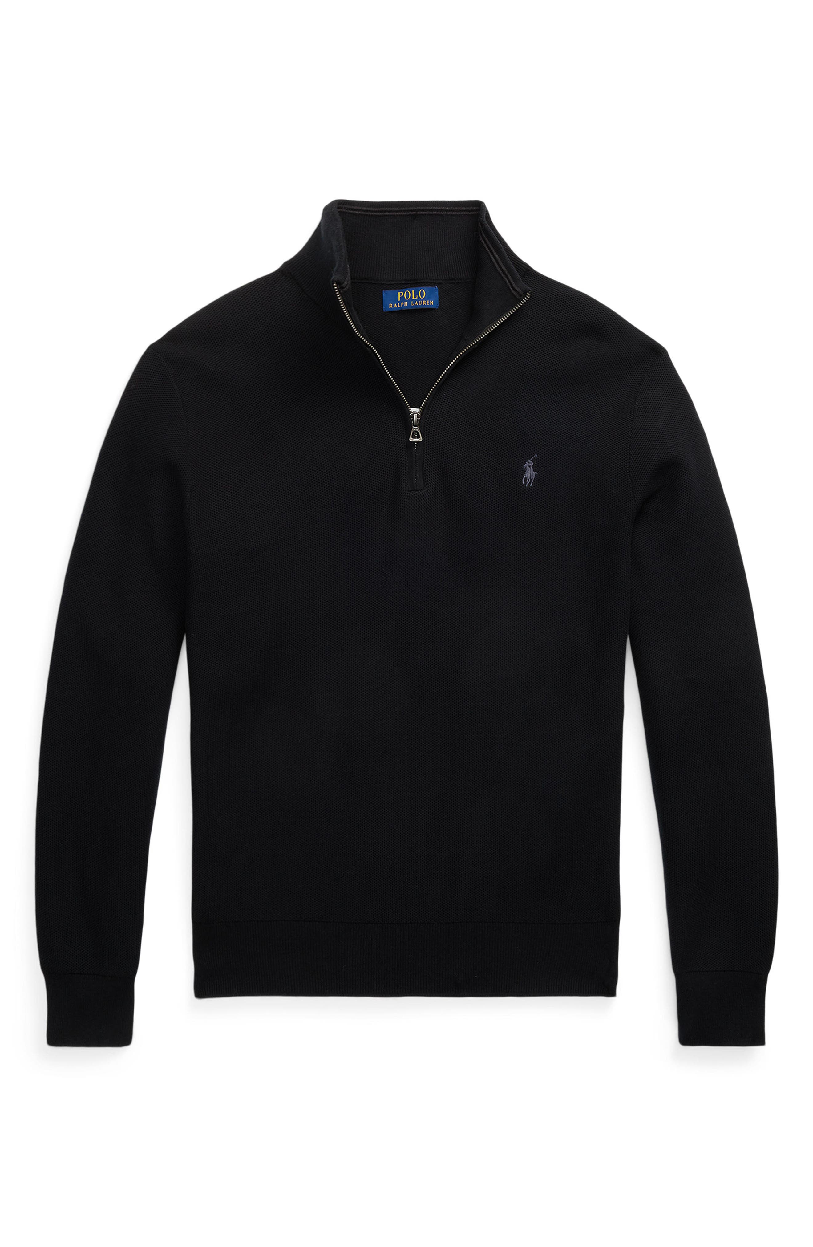 POLO RALPH LAUREN 未着 BLACK PIMAcottonニット Solid Cotton Piqué Quarter Zip Sweater (Men) | Nordstrom