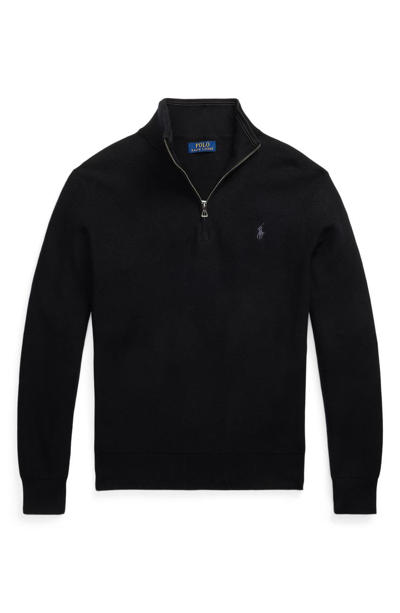 Polo Ralph Lauren Solid Cotton Piqué Quarter Zip Sweater, Alternate, color, Polo Black/ Tonal Pp