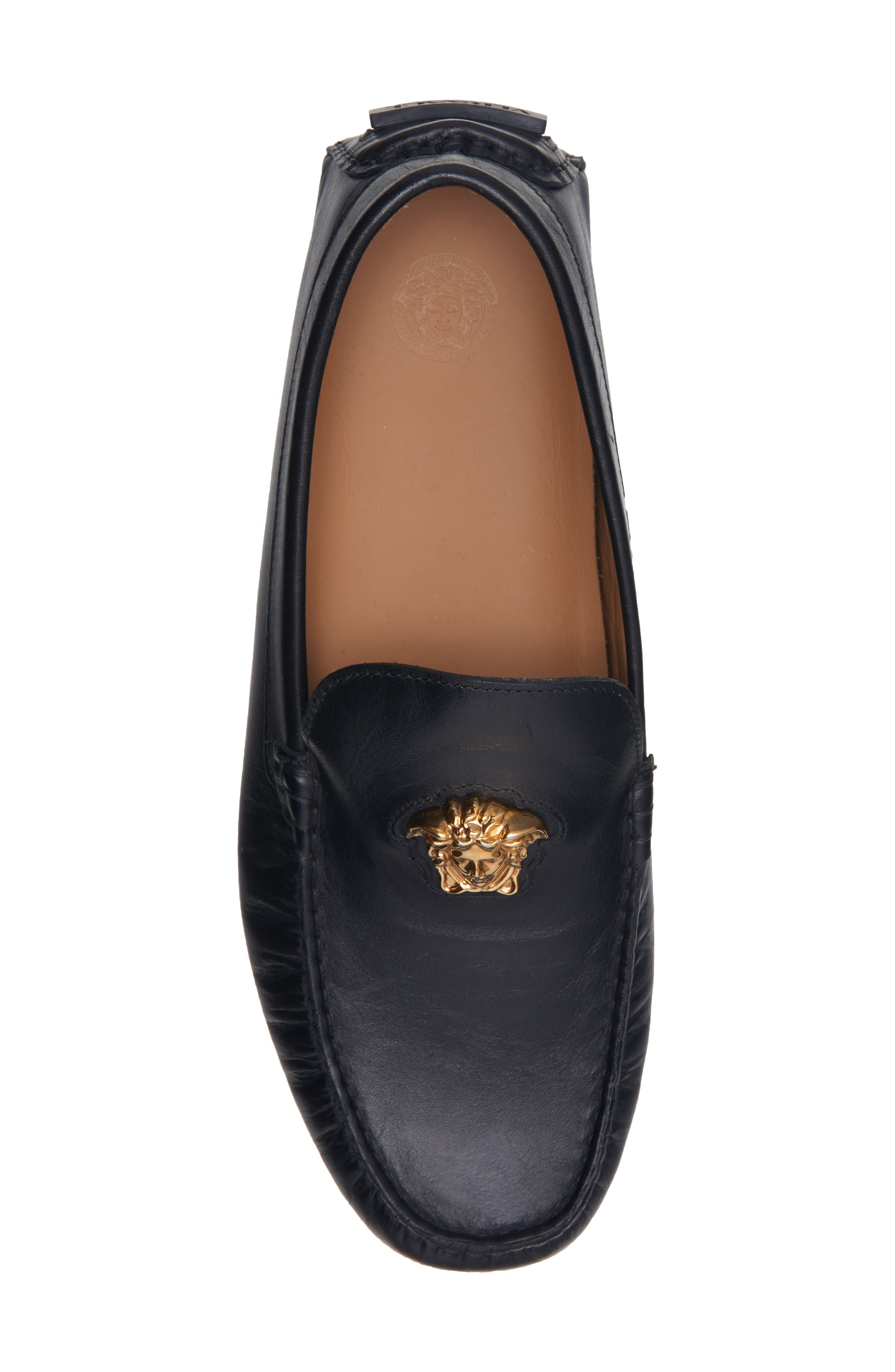Medusa Head Driving Shoe, Alternate, color, BLACK VERSACE GOLD