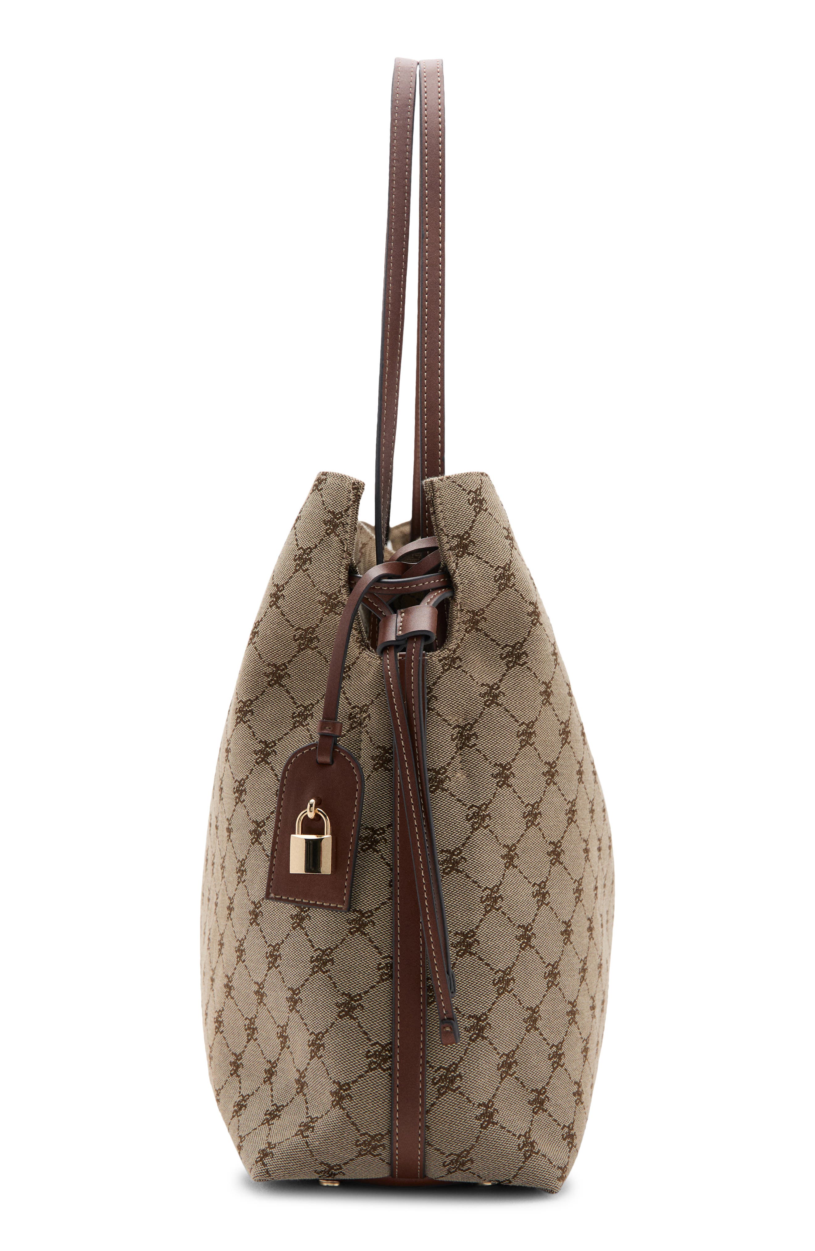 MANGO Logo Jacquard Bucket Bag, Alternate, color, Leather