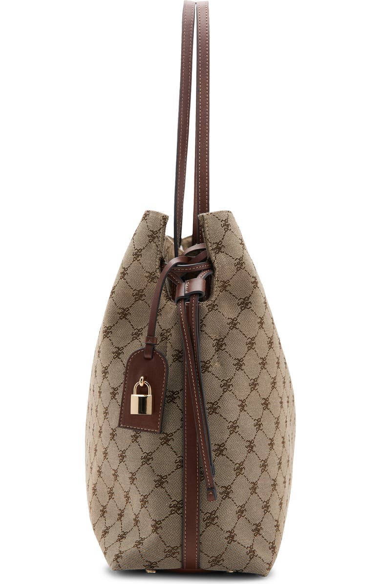 MANGO Logo Jacquard Bucket Bag, Alternate, color, Leather