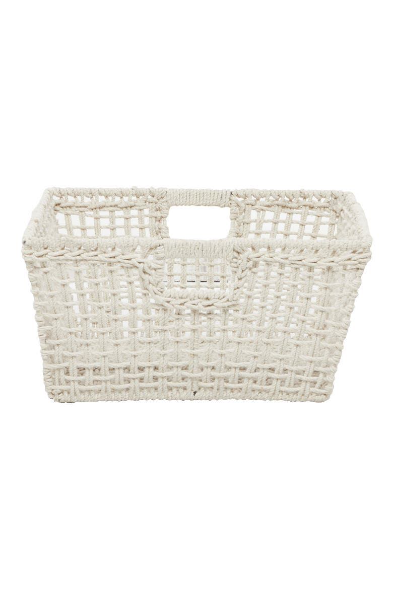 White Cotton Bohemian Storage Basket with Handles, Main, color, WHITE