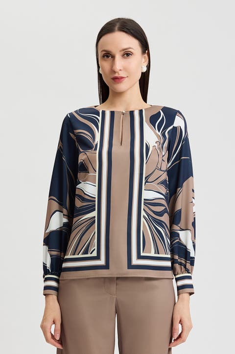 Floral Abstract Crepe de Chine Blouse