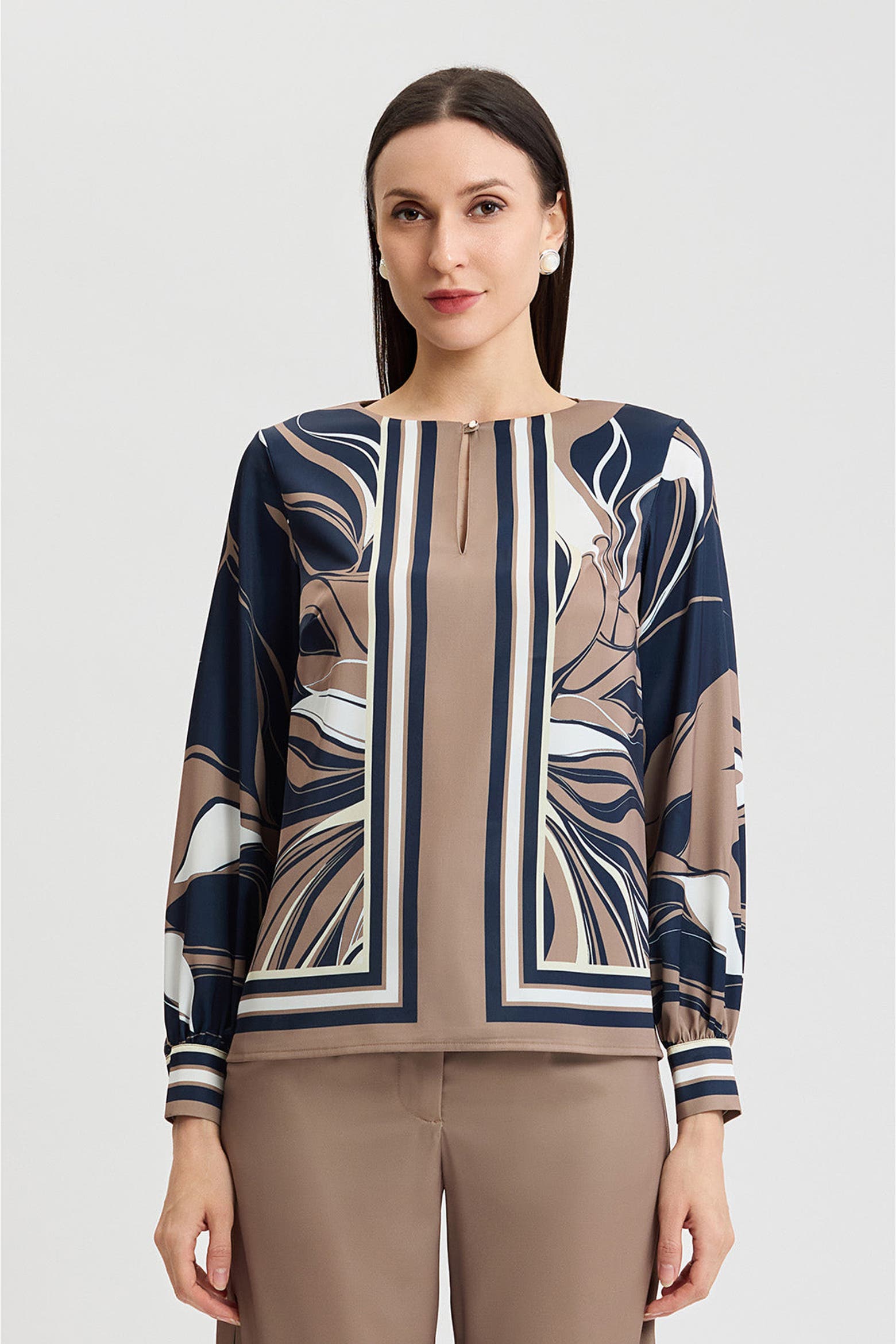 Abstract Calculation Ming Wang Floral Abstract Crepe de Chine Blouse (Women) | Nordstrom