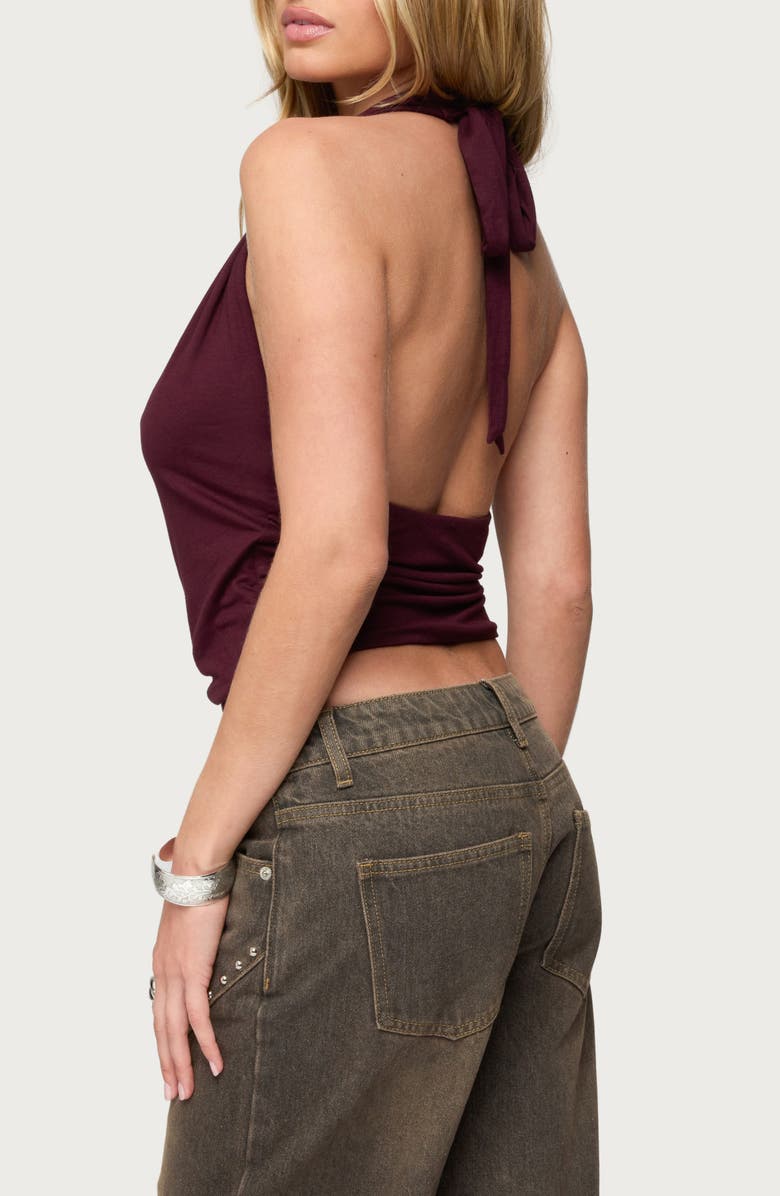 EDIKTED Addana Halter Faux Wrap Crop Top, Alternate, color, Burgundy