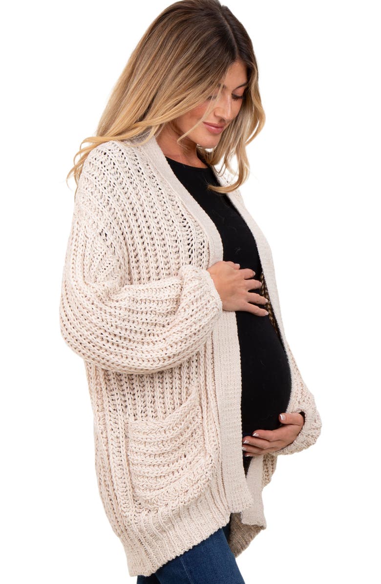 PinkBlush Chunky Knit Oversized Pocket Cardigan, Alternate, color, Beige