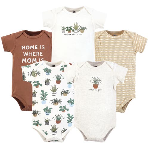 Hudson Baby Five-piece Set Of Cotton Infant All-in-one Bodysuits In Brown