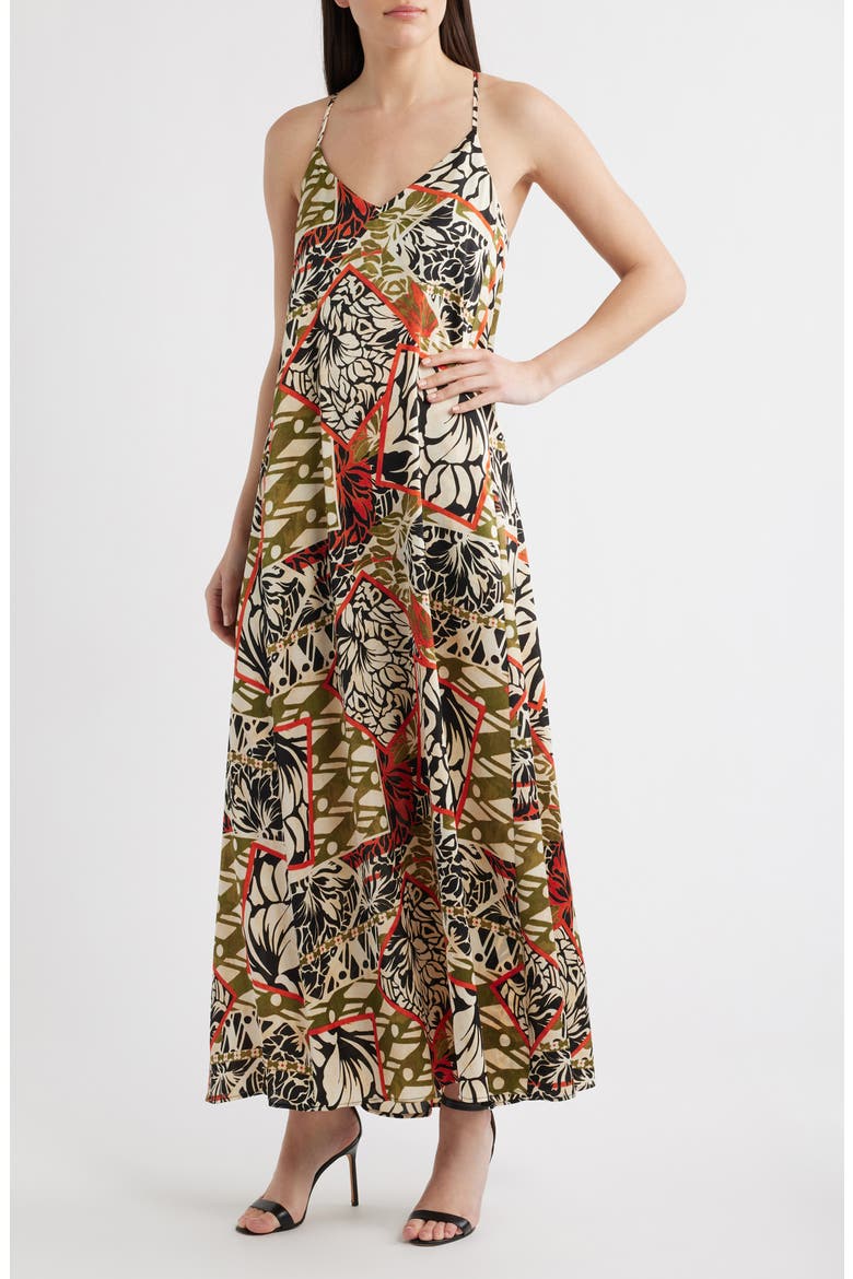 Mixed Print Satin Charmeuse Maxi Dress, Main, color, BLACK NATURAL
