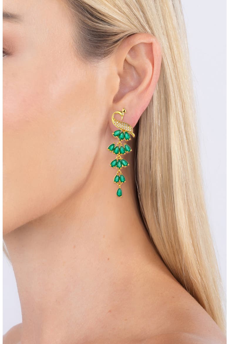 Mona 18K Gold Plated Cubic Zirconia Peacock Drop Earrings, Alternate, color, GOLD
