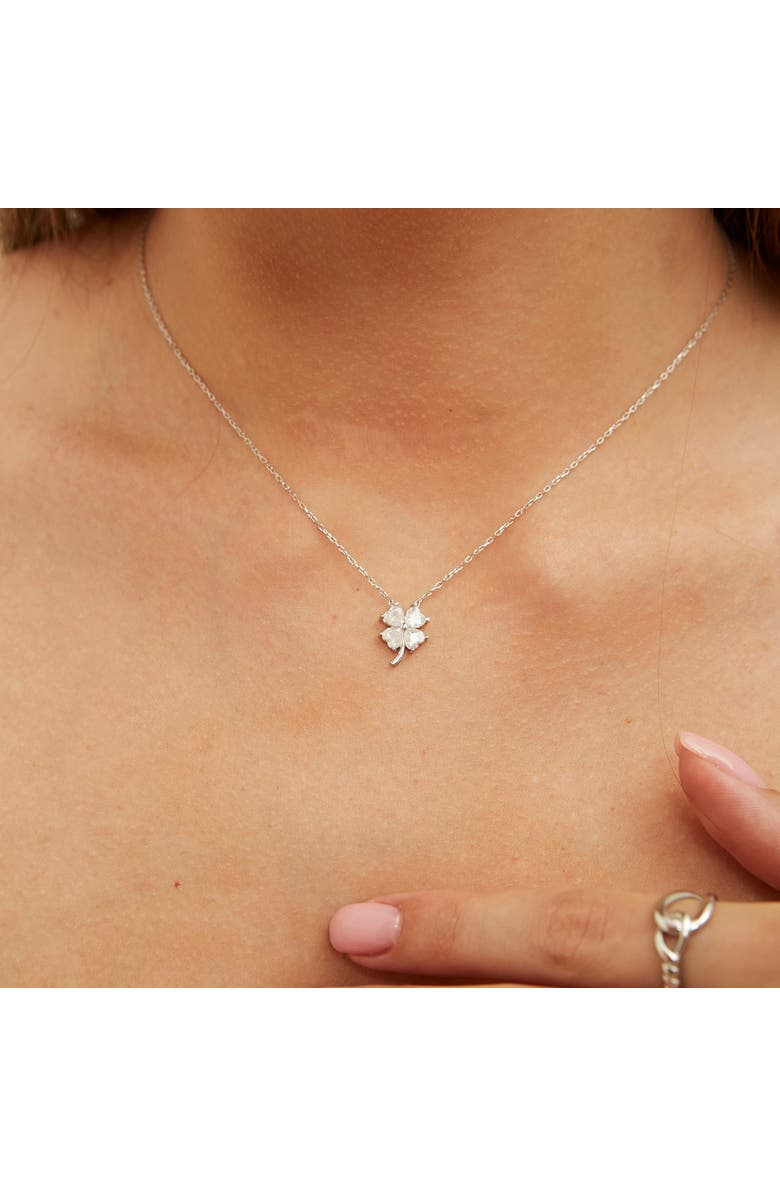 Spero London Four Leaf Clover Sterling Silver Necklace - White, Alternate, color, Silver