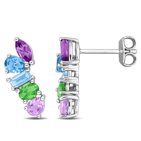 Gemstone Multi-Cut Drop Earrings Sterling Silver