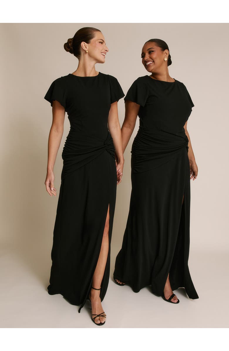 Six Stories Knot Panel Flutter Sleeve Maxi Dress, Alternate, color, Black