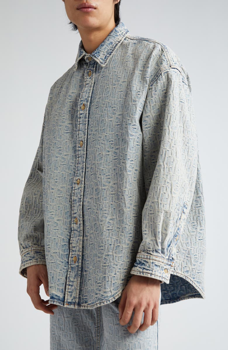 Acne Studios Monogram Cotton Jacquard Button-Up Shirt, Alternate, color, 