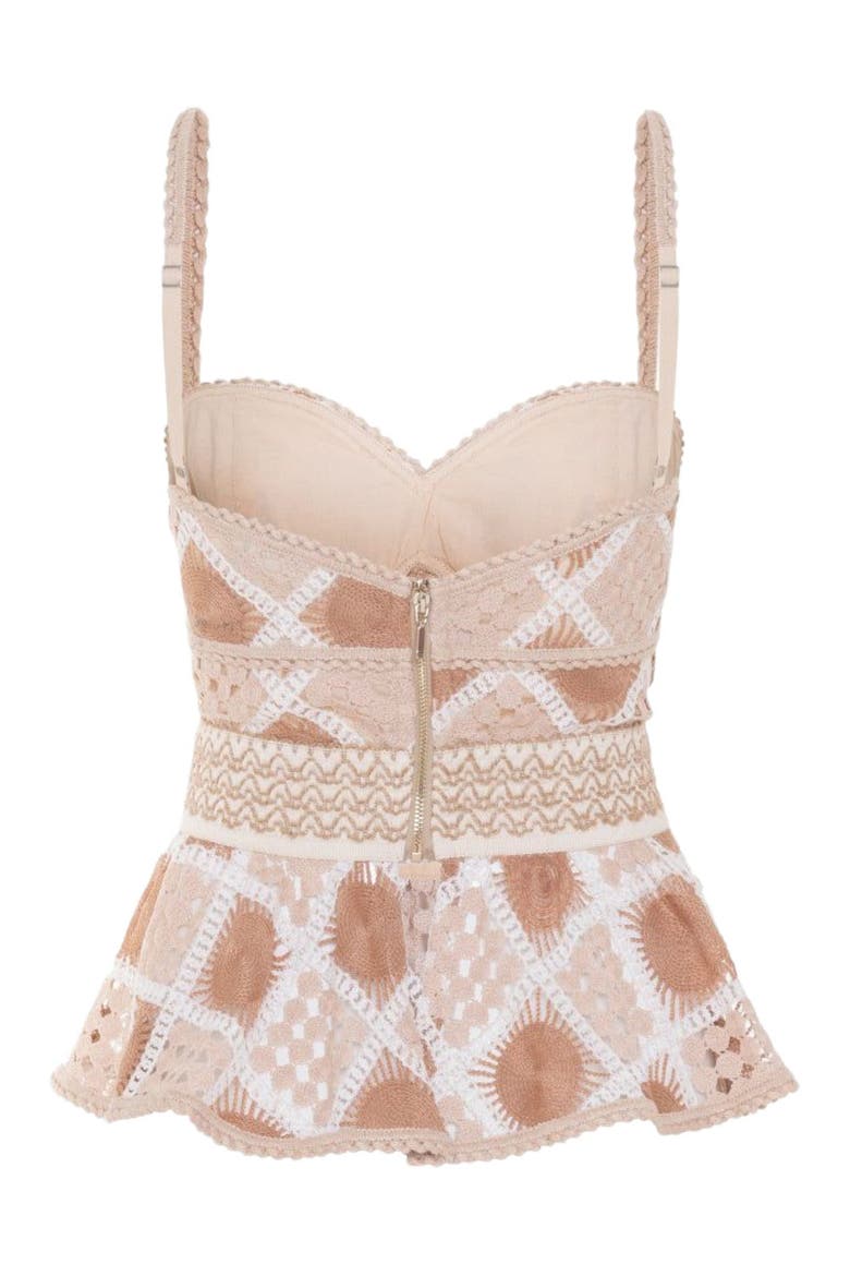 Bossa Crochet Peplum Top, Alternate, color, BEIGE