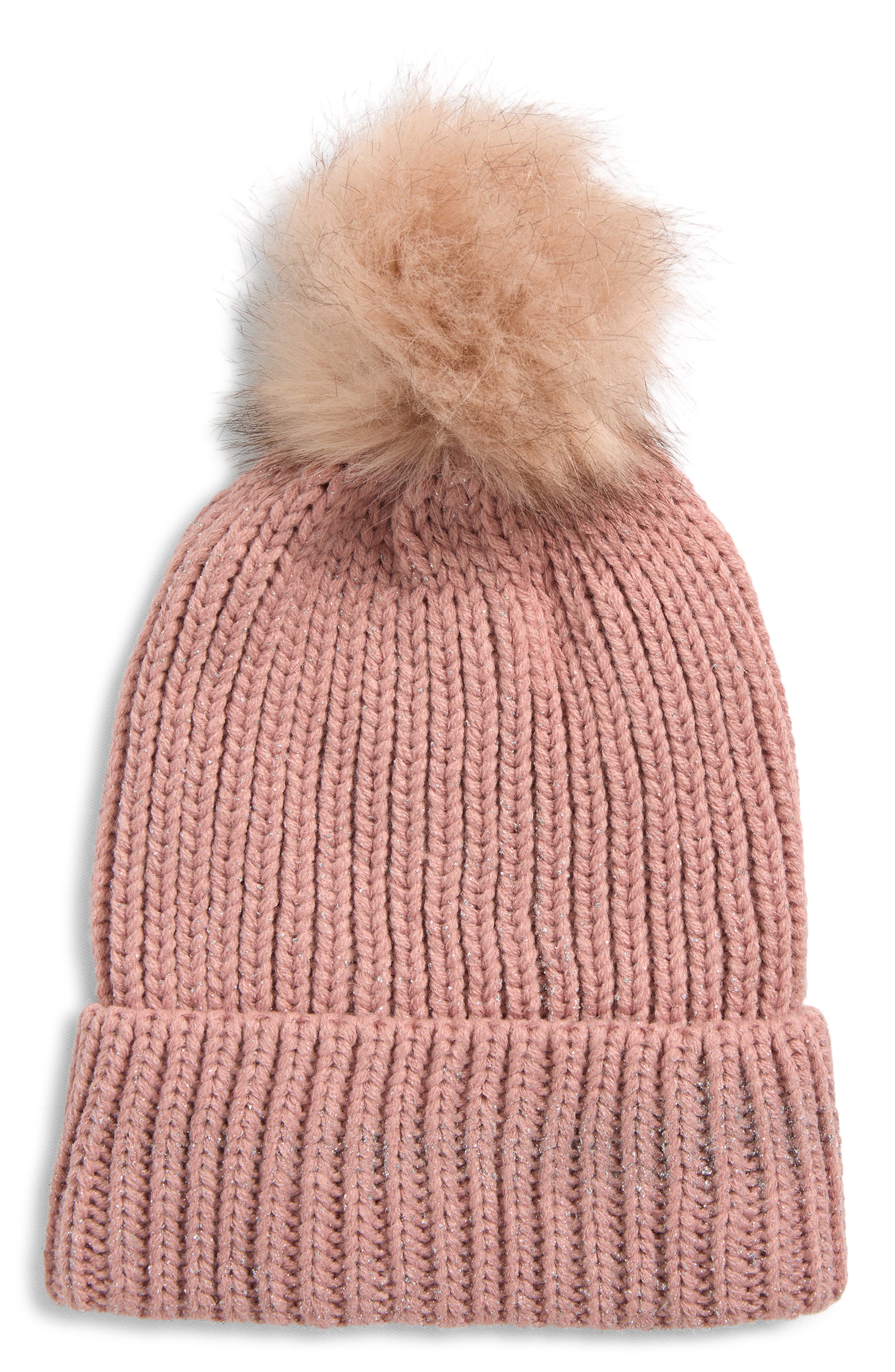Tasha Faux Fur Pom Sparkle Beanie