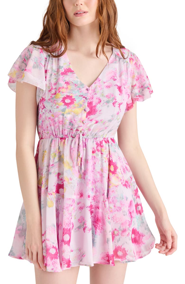 Steve Madden Kirsty Floral Chiffon Minidress, Alternate, color, Pink Hydrangea