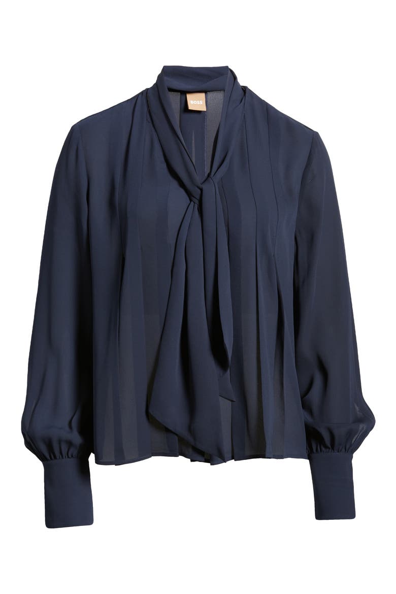 Bijulia Tie Neck Blouse, Alternate, color, SKY CAPTAIN