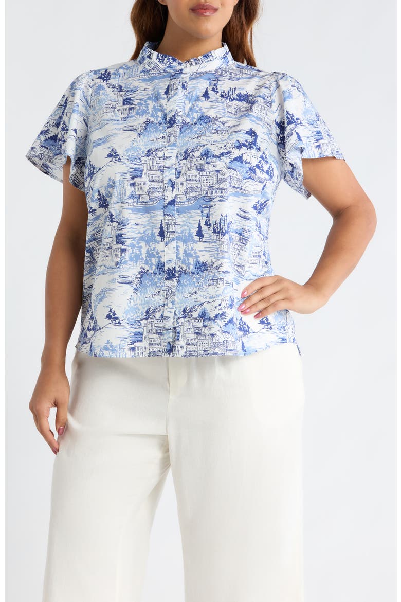 Kearny Floral Print Poplin Top, Main, color, WHITE BLUE