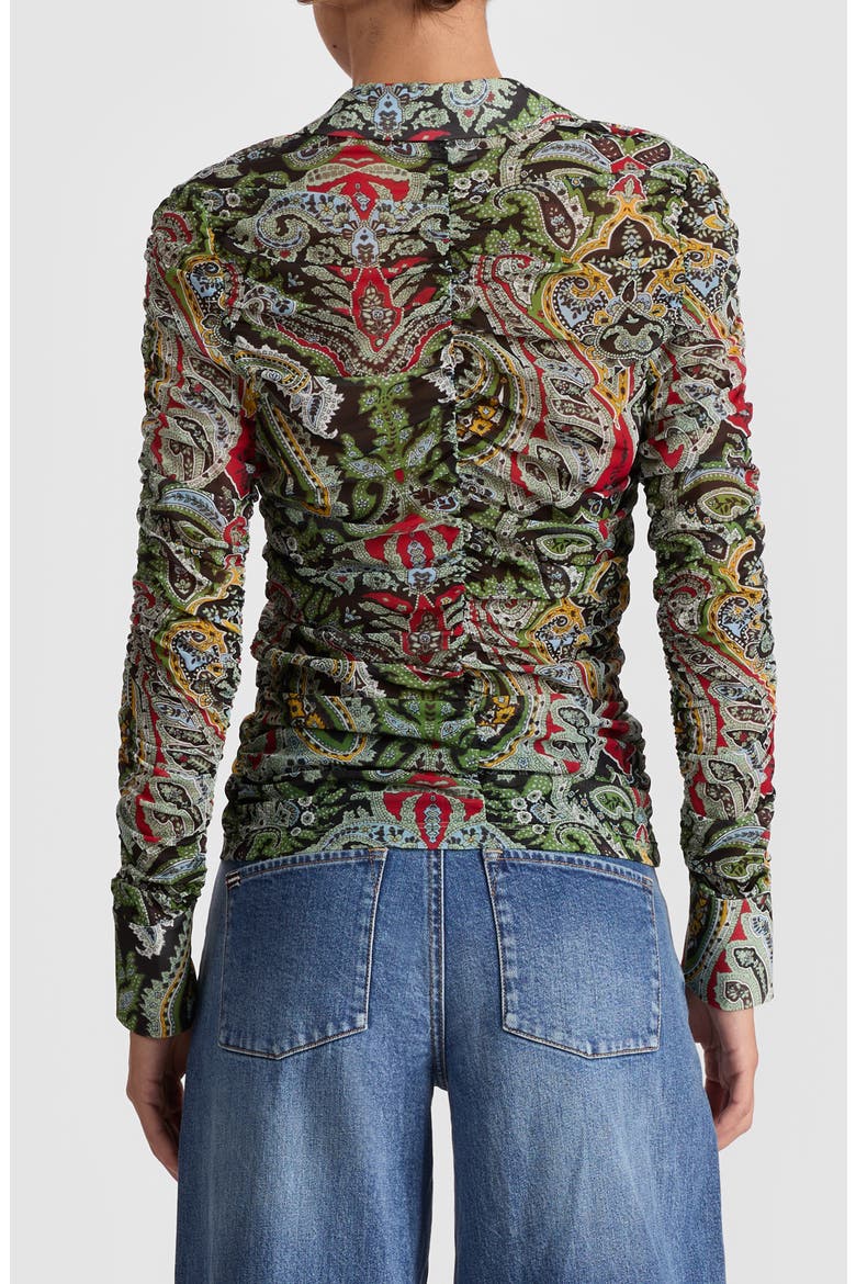 Portia Paisley Center Ruched Button-Up Shirt, Alternate, color, PAISLEY POEM