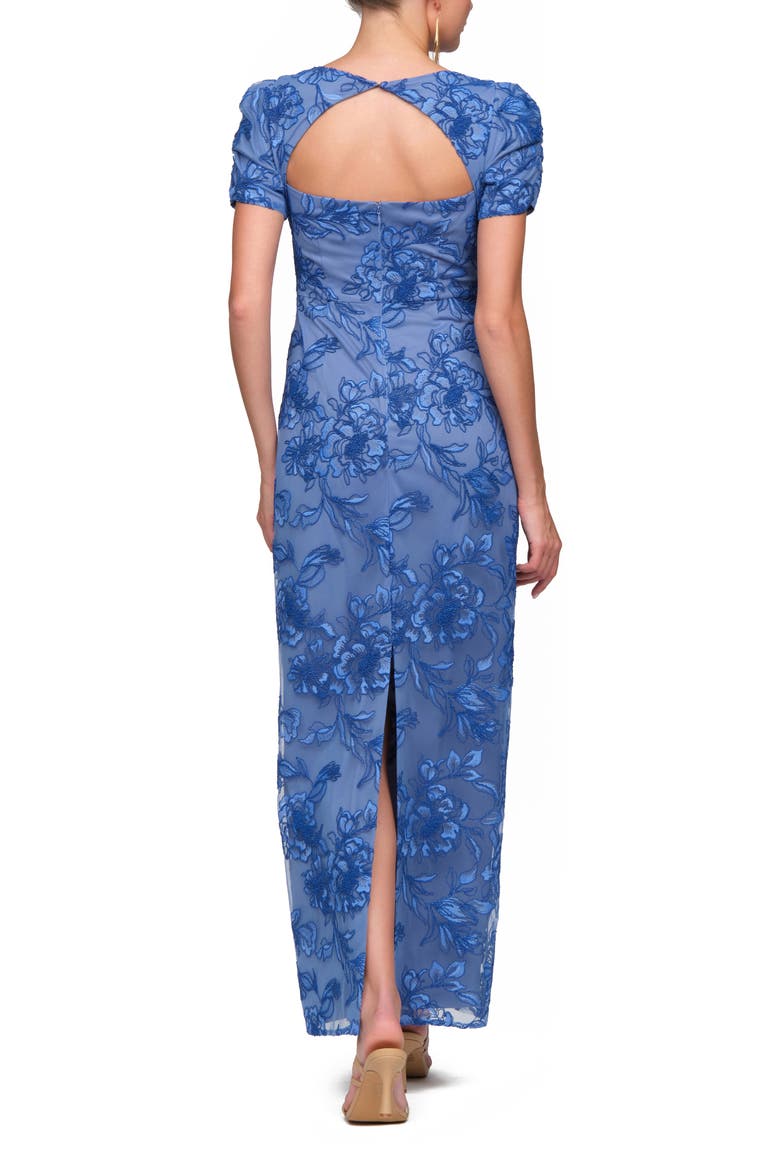 Oriana Embroidered Puff Sleeve Column Gown, Alternate, color, INDIGO
