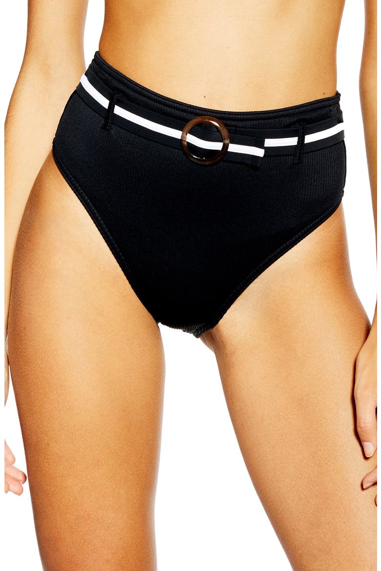 Belted Bikini Bottoms, Main, color, BLACK MULTI