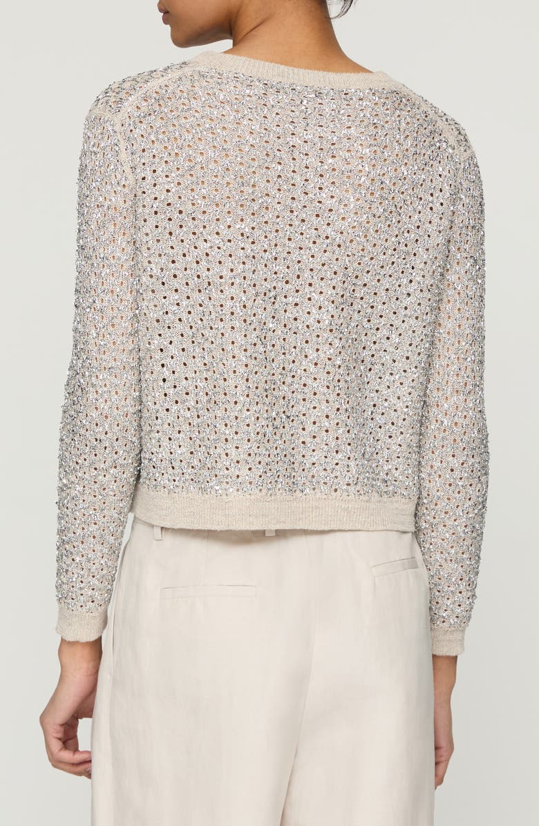 Lafayette 148 New York Pointelle Metallic Linen & Silk Cardigan, Alternate, color, Smoked Taupe Multi