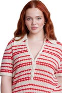 ELOQUII Pointelle Stripe Boxy Sweater Top
