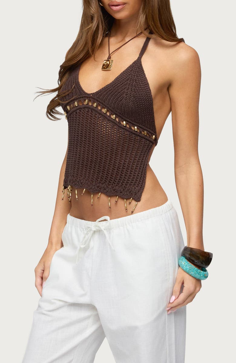 EDIKTED Jenn Beaded Open Stitch Halter Top, Alternate, color,
