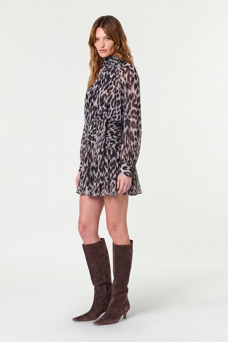 Courtney Front Neck Tie Printed Mini Dress, Alternate, color, BORDEAUX LEOPARD