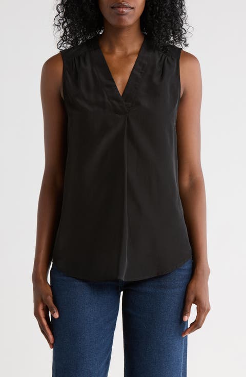 V-Neck Sleeveless Pleat Front Top