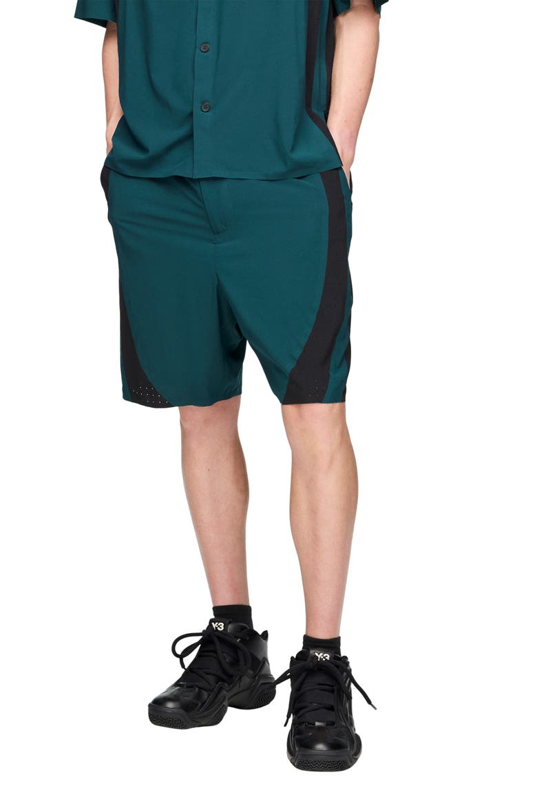 Mesh Panel Woven Shorts, Main, color, GREEN