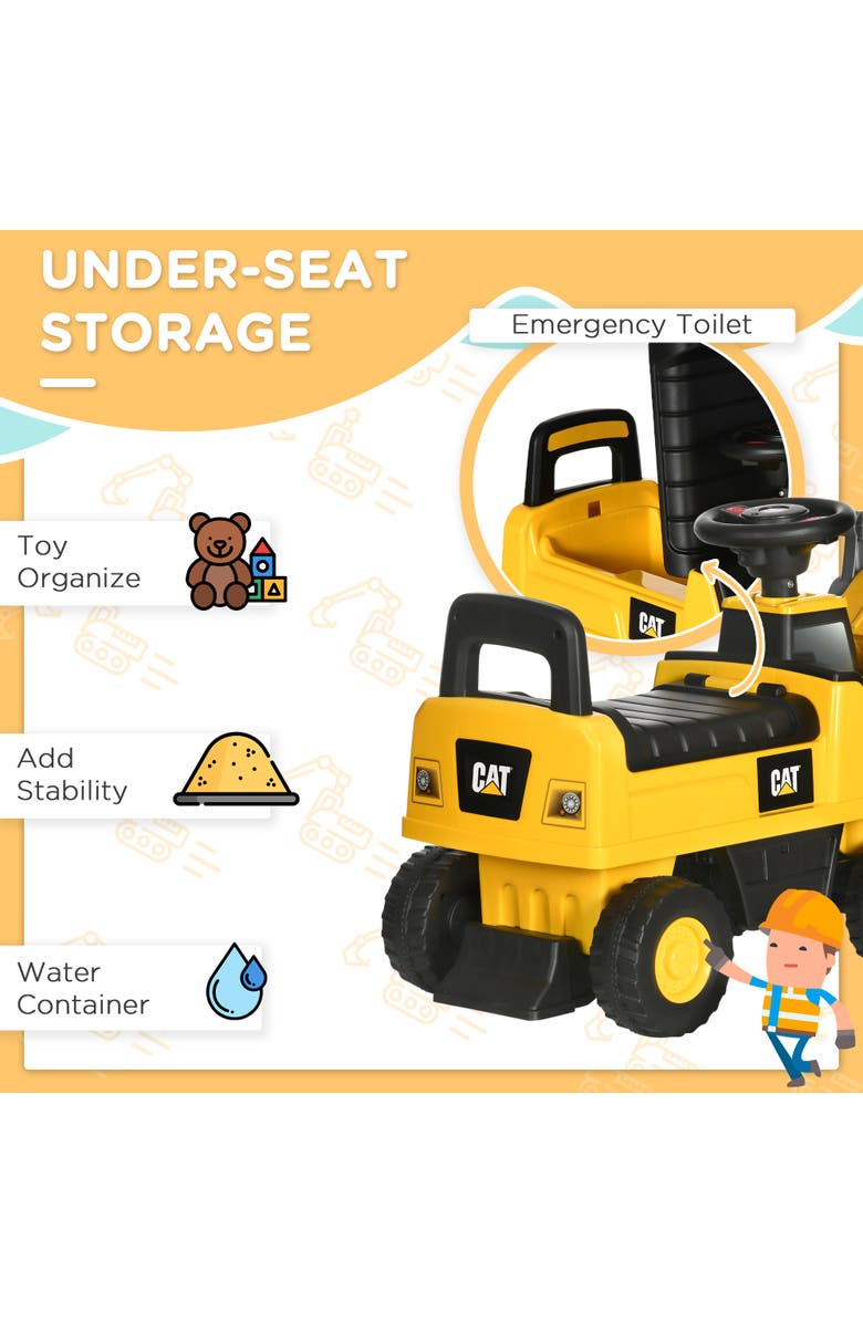 Aosom Kids Ride-On Excavator with Shovel, Horn, Storage, Alternate, color, Yellow