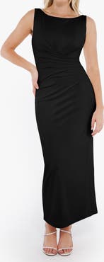 Popilush Elegant Boatneck Draped Snatched Sculpting Maxi Shapewear Dress