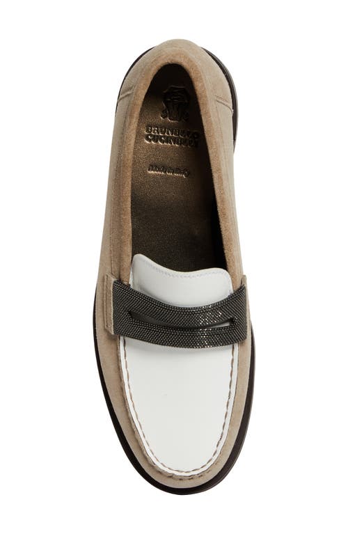 Brunello Cucinelli Beige Loafers With Monile Detail And Chain In Suede Woman In C5859 Dark Beige