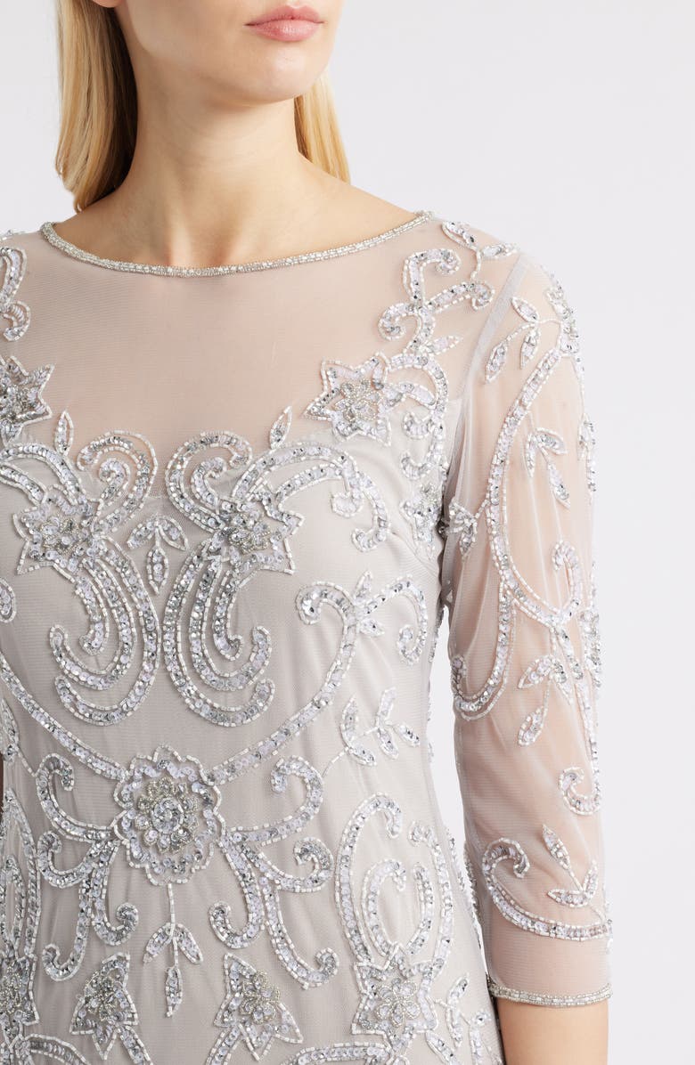 Beaded Illusion Neck Gown