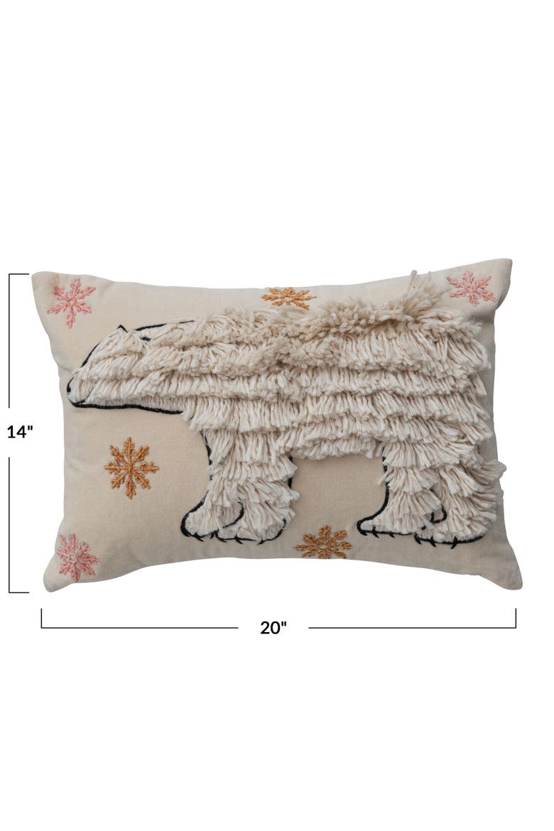Velvet Lumbar Pillow with Embroidered Fringe Polar Bear & Snowflakes, Multicolor, Alternate, color, Multicolor