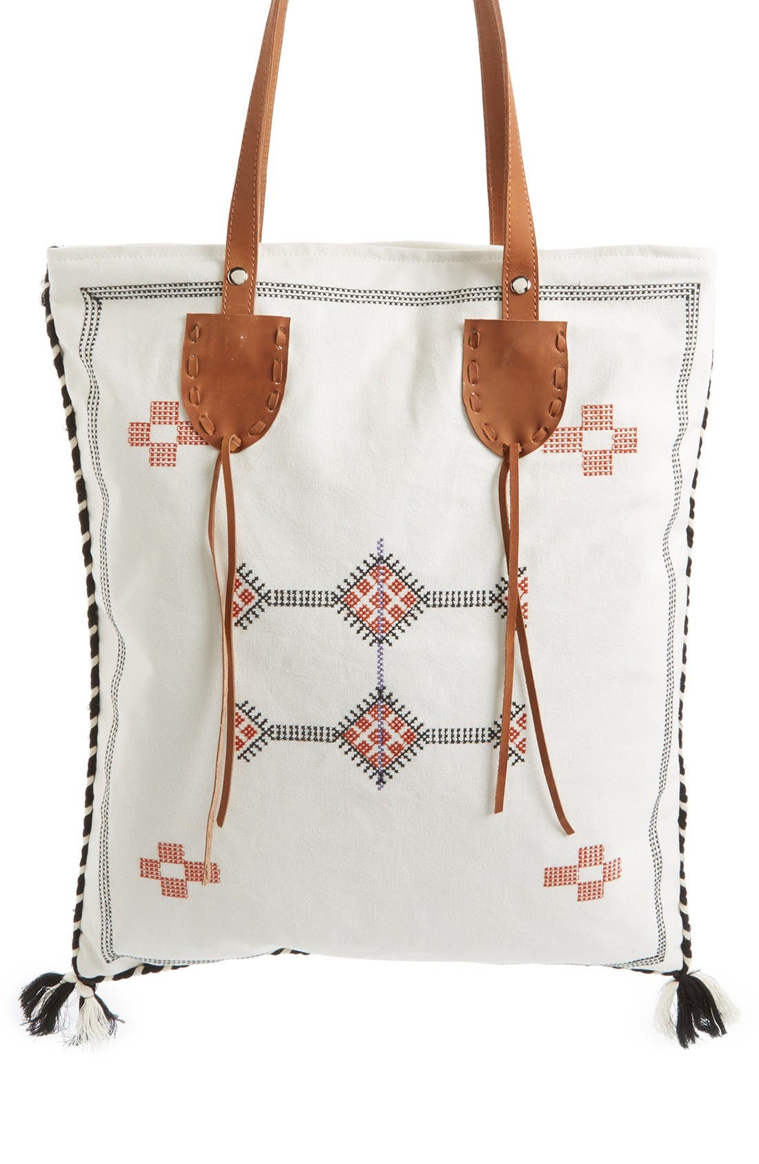Sole Society Embroidered Vertical Canvas Tote, Alternate, color, 