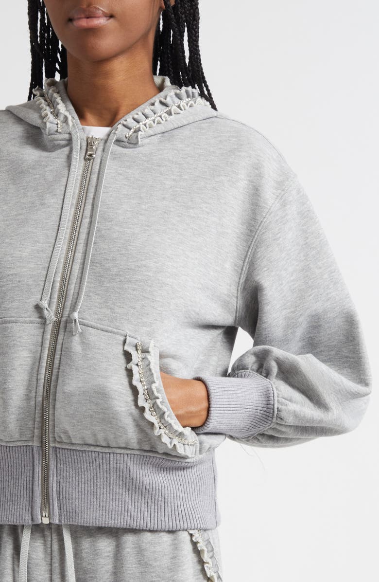 Cinq à Sept Maddie Embellished Zip-Up Hoodie, Alternate, color, Heather Grey
