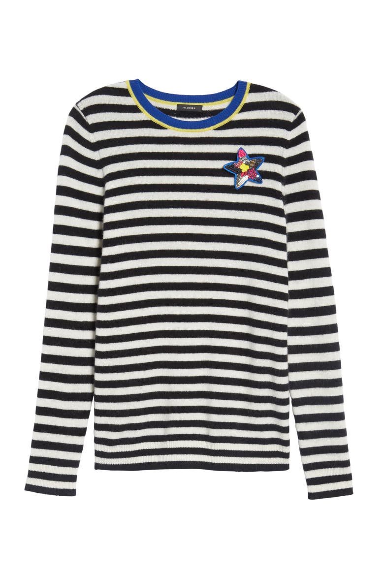 Stripe Cashmere Sweater, Alternate, color, BLACK- IVORY STAR STRIPE