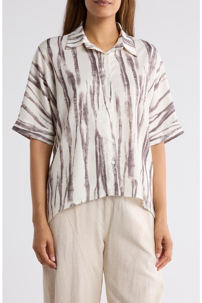 Patterned High-Low Button-Up Shirt, Main, color, GREY