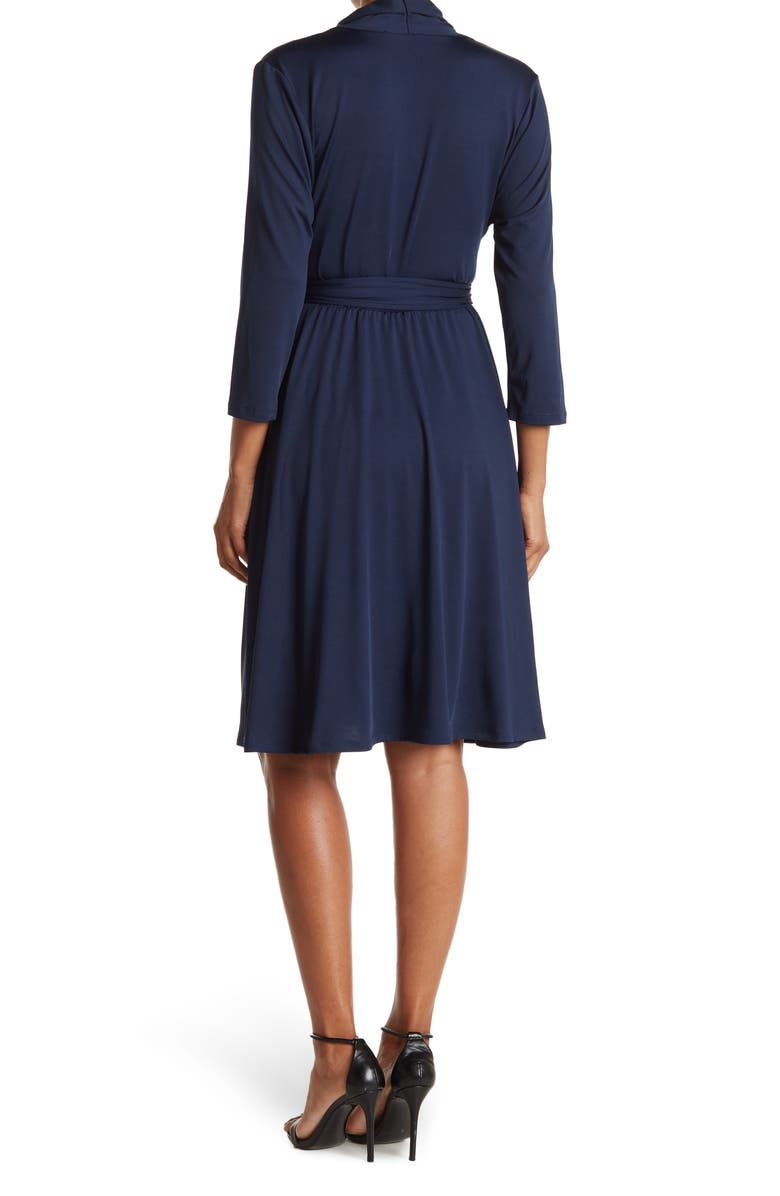 Prescott Three-Quarter Sleeve Faux Wrap Dress