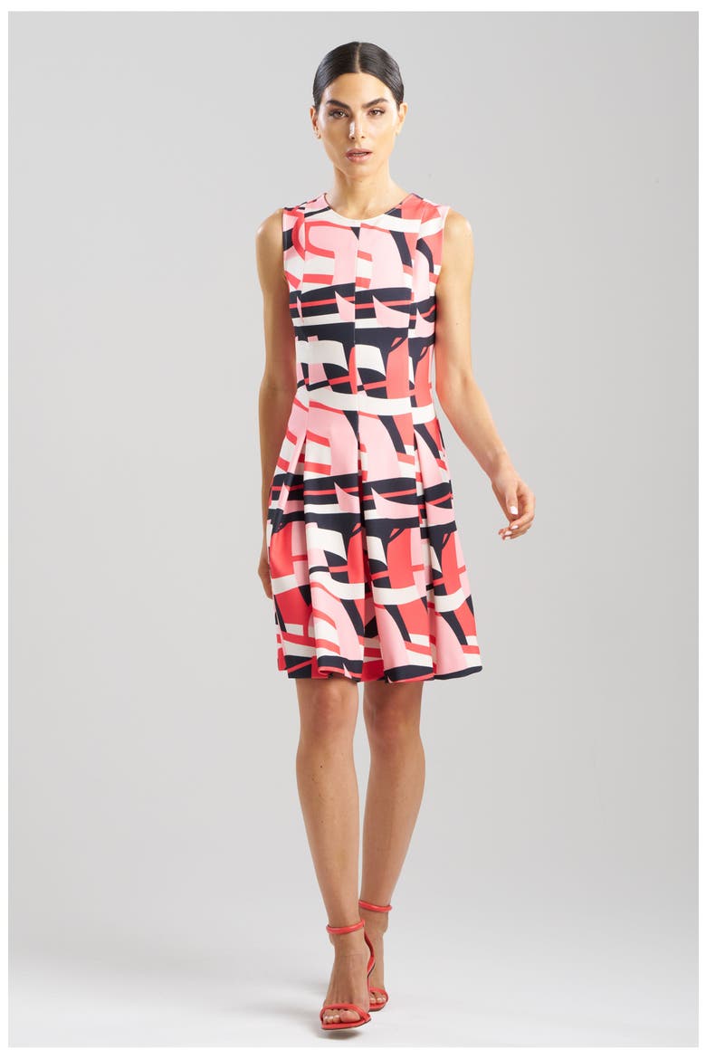 ABSTRACT LINES Sleeveless Pleated Dress, Main, color, CAYENNE
